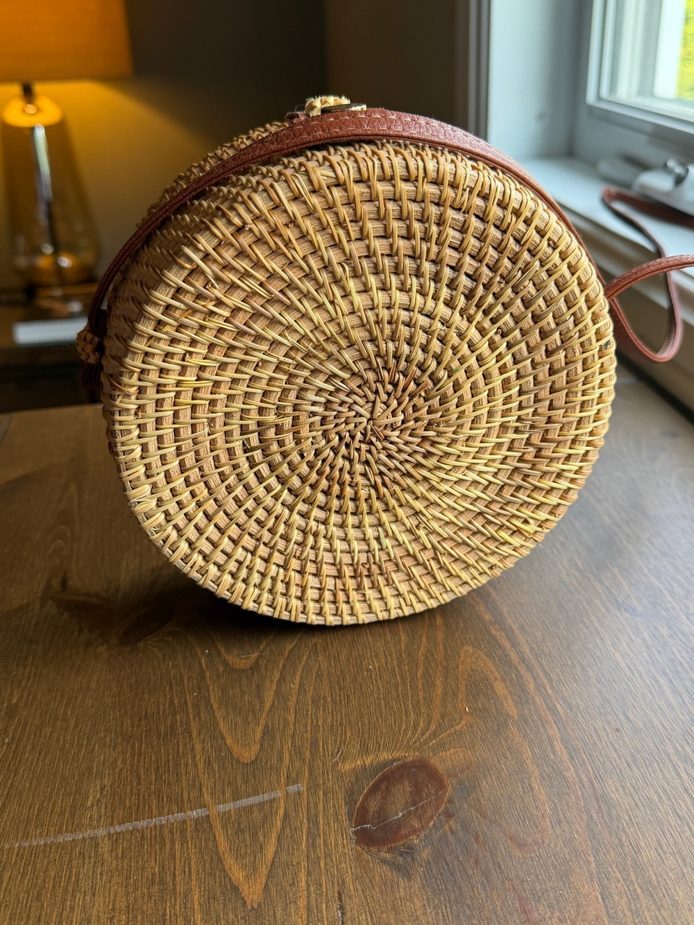 Hand Crafted Round Woven Crossbody Bag - Brown - Picture 6 of 8